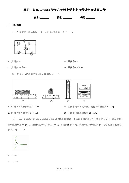 黑龙江省2019-2020学年九年级上学期期末考试物理试题A卷