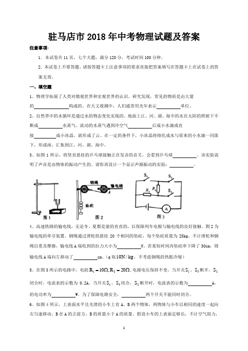 驻马店市2018年中考物理试题及答案