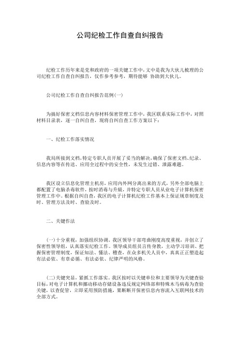 公司纪检工作自查自纠报告