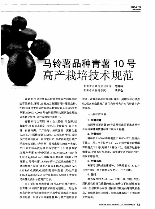 马铃薯品种青薯10号高产栽培技术规范