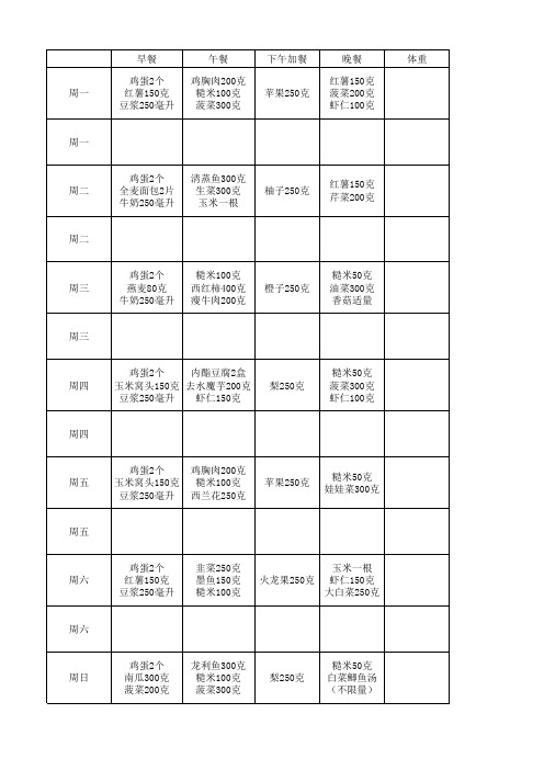 一周减肥食谱打卡表