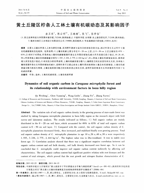 黄土丘陵区柠条人工林土壤有机碳动态及其影响因子
