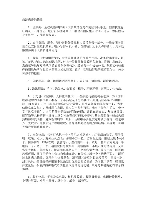 旅游应带的物品