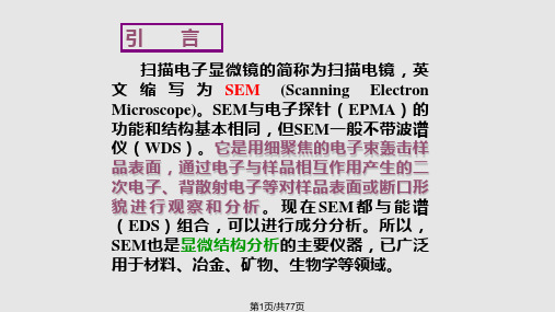 扫描电子显微镜 引言扫描电镜结构原理扫描电镜图象及衬扫描电镜结果分析示例扫描电镜的主要特点PPT课件