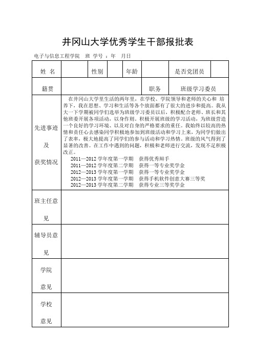 井冈山大学评优评先报批表
