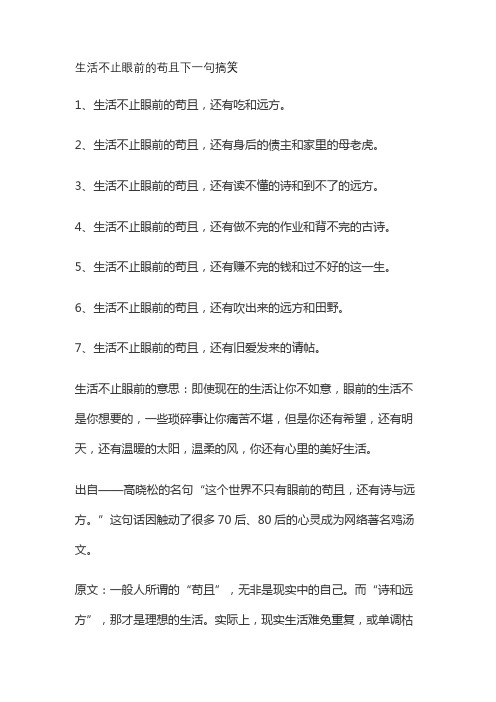 生活不止眼前的苟且下一句搞笑