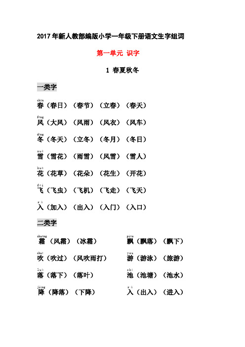 部编小学一年级下册生字组词(识字表、认字表均有,带拼音)