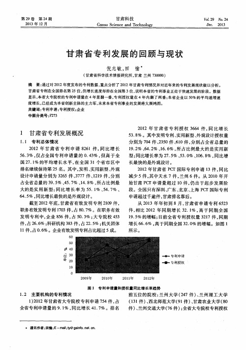 甘肃省专利发展的回顾与现状