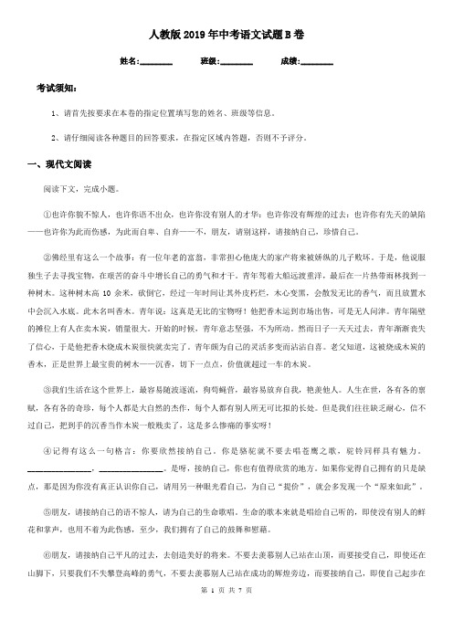 人教版2019年中考语文试题B卷(练习)