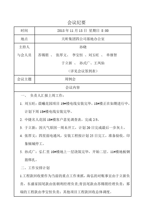 2015年11月15日会议纪要