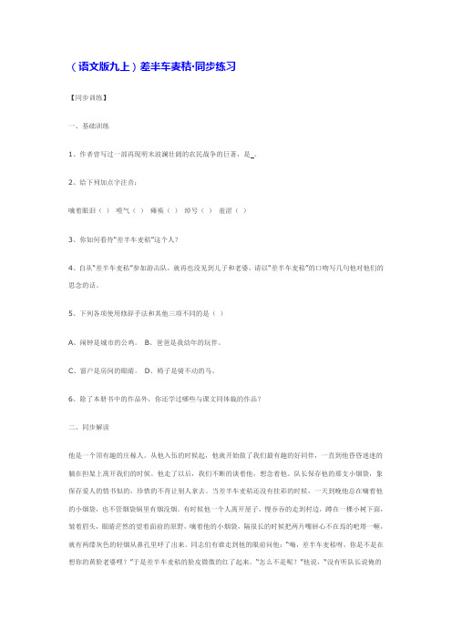 (语文版九上)差半车麦秸·同步练习【推荐】