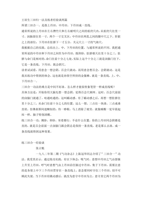 王培生三田归一法及练者经验谈两篇