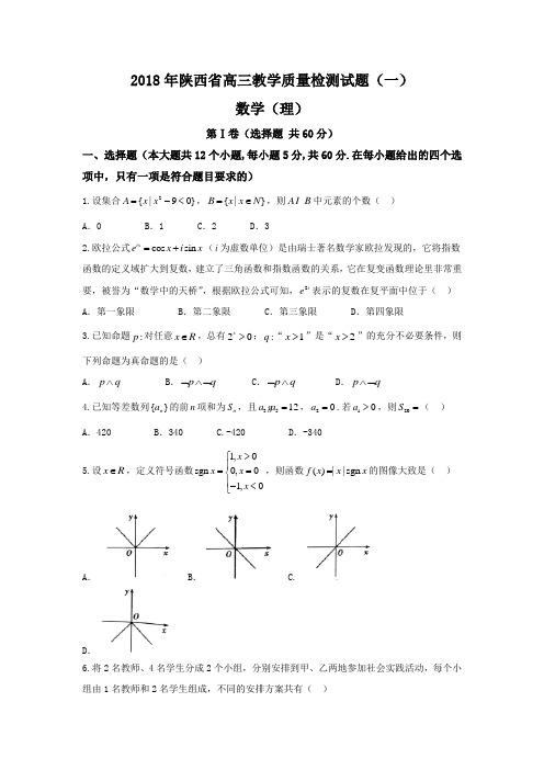 陕西省2018届高三教学质量检测试题 (一)数学(理)试题