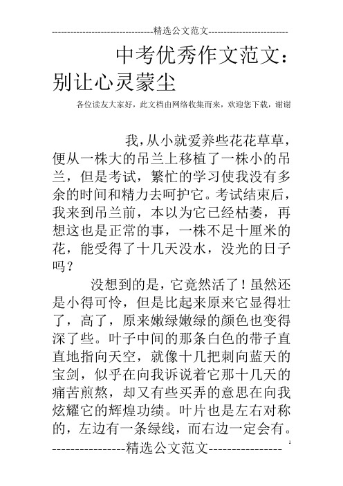 中考优秀作文范文：别让心灵蒙尘
