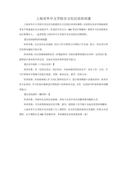 上海对外中文学校全方位汉语培训课