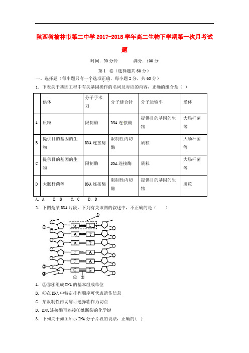 陕西省榆林市第二中学高二生物下学期第一次月考试题