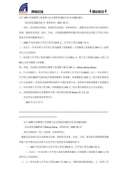 2004~2010社保缴费基数
