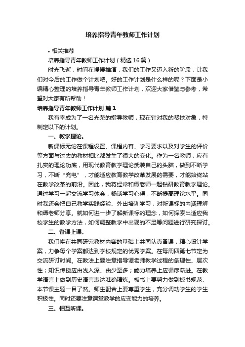 培养指导青年教师工作计划