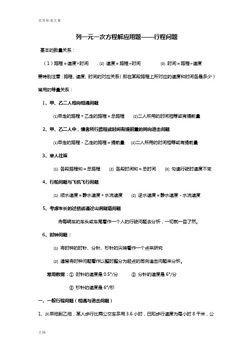 列一元一次方程解应用题——行程问题