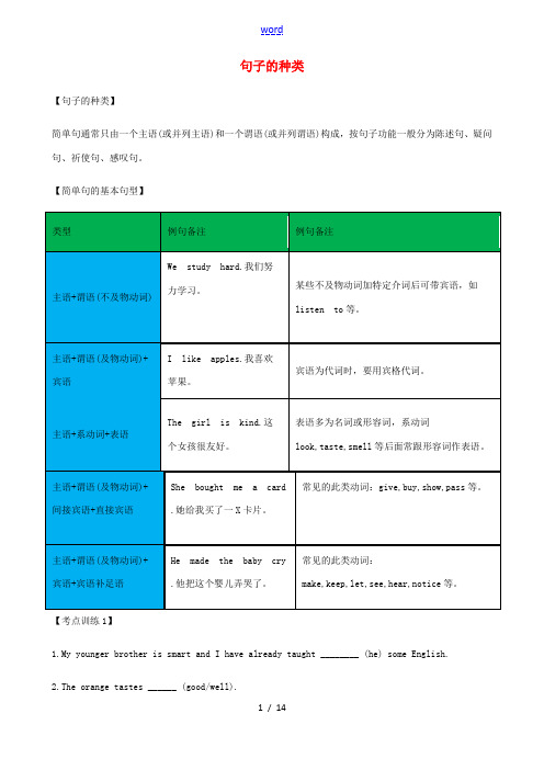 中考英语知识归纳复习专题 句子的种类 外研版-外研版初中九年级全册英语试题