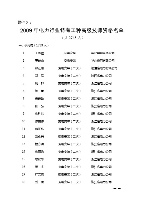 2009年高级技师名单