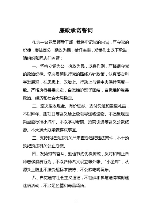 廉政承诺誓词