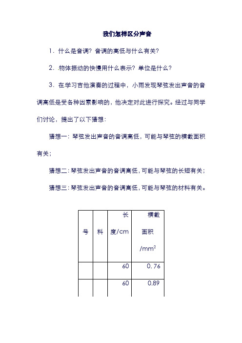八年级物理上册：2.2我们怎样区分声音同步练习1新版粤教沪版113014.doc