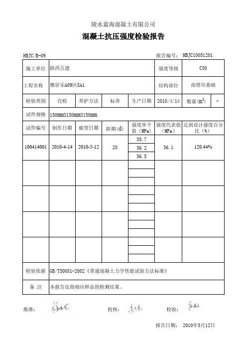 混凝土试块28天强度检测报告