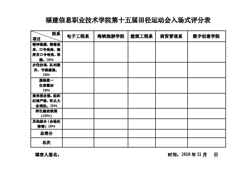 福建信息职业技术学院第十五届田径运动会入场式评分表