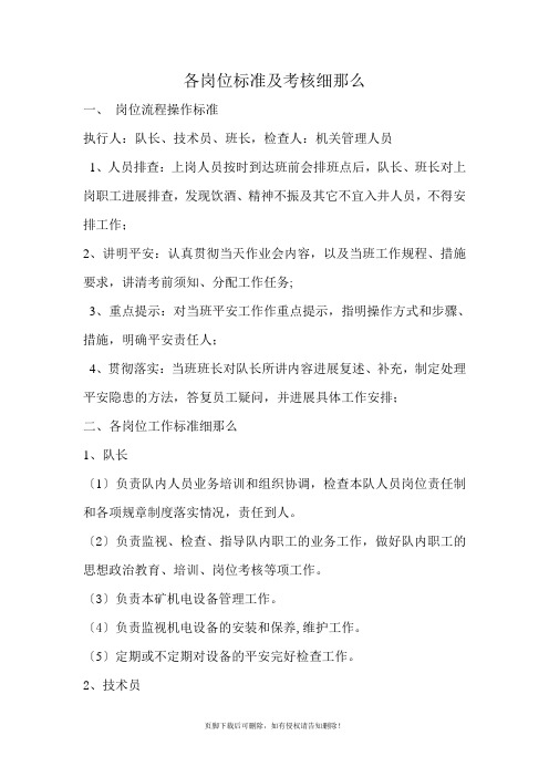各岗位工作标准及考核细则