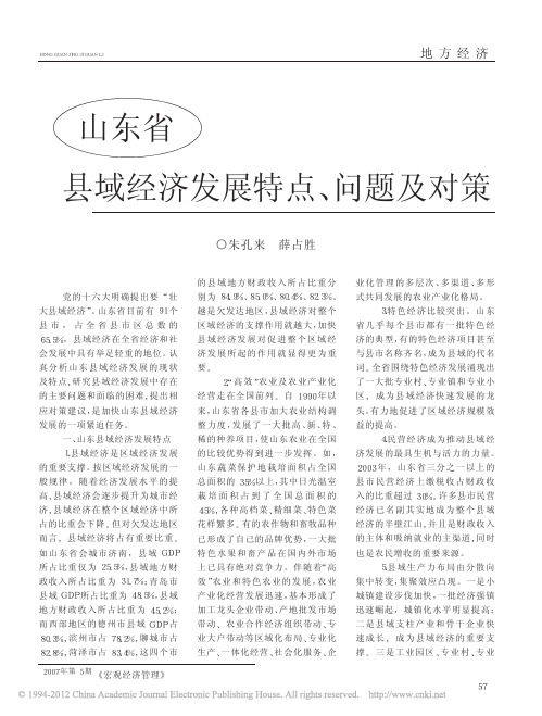 山东省县域经济发展特点、问题及对策