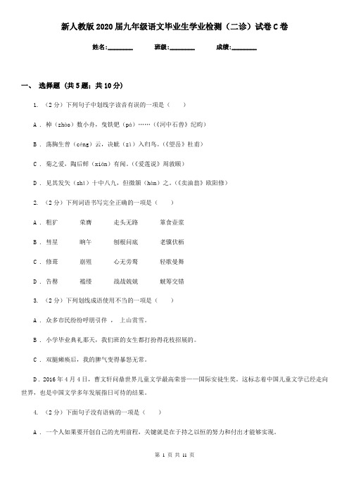 新人教版2020届九年级语文毕业生学业检测(二诊)试卷C卷