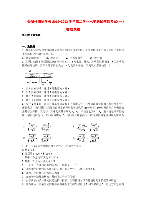 江苏省涟水县高二物理学业水平测试模拟考试(一)新人教版