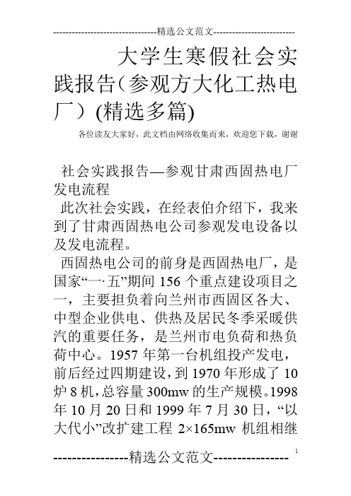 大学生寒假社会实践报告(参观方大化工热电厂)(精选多篇)