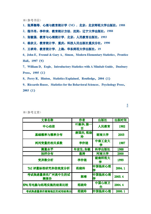 心理与教育统计学参考书目