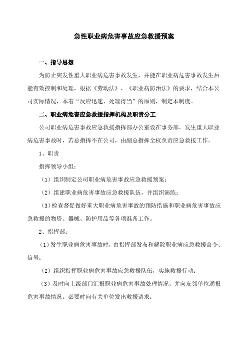 急性职业病危害事故应急救援预案