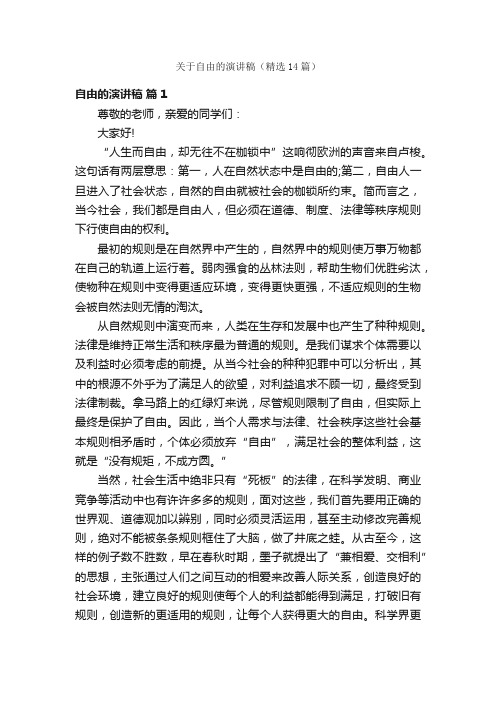 关于自由的演讲稿（精选14篇）