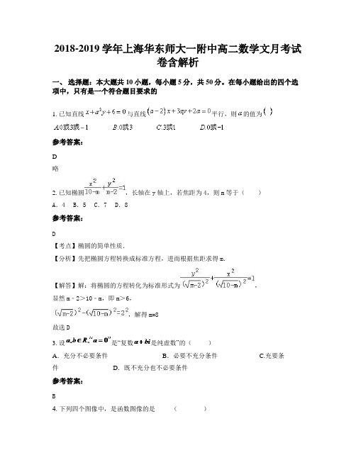 2018-2019学年上海华东师大一附中高二数学文月考试卷含解析