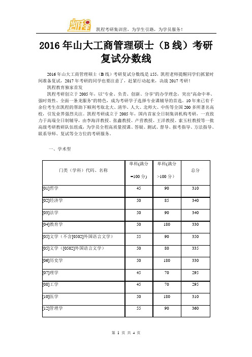 2016年山大工商管理硕士(B线)考研复试分数线