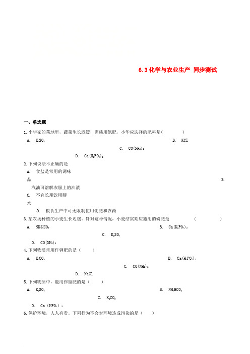 九年级化学全册 第六单元 化学与社会发展 6.3 化学与农业生产同步测试 (新版)鲁教版五四制