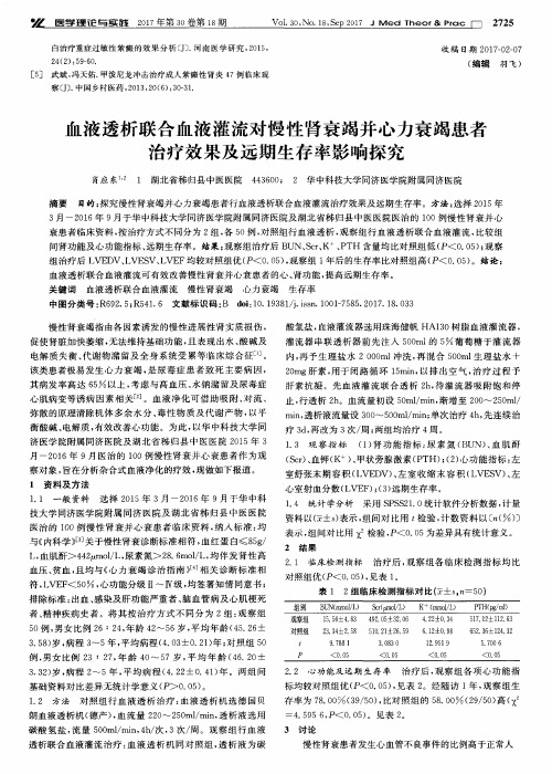 血液透析联合血液灌流对慢性肾衰竭并心力衰竭患者治疗效果及远期