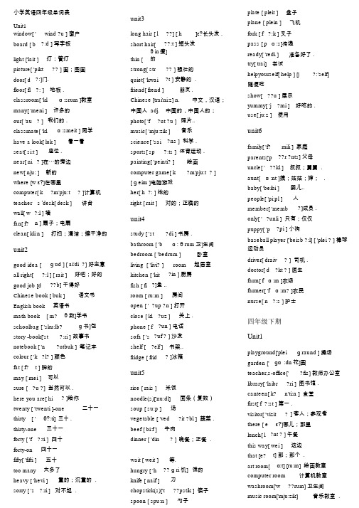 小学英语四年级单词(带音标)