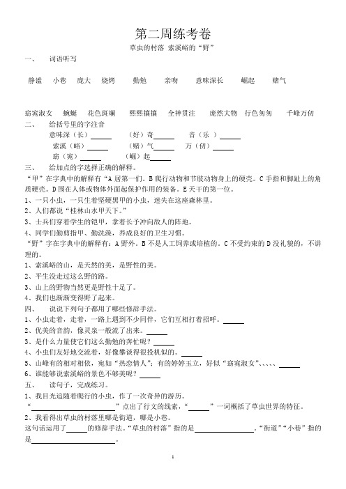 人教版六年级上册语文第二周练考卷