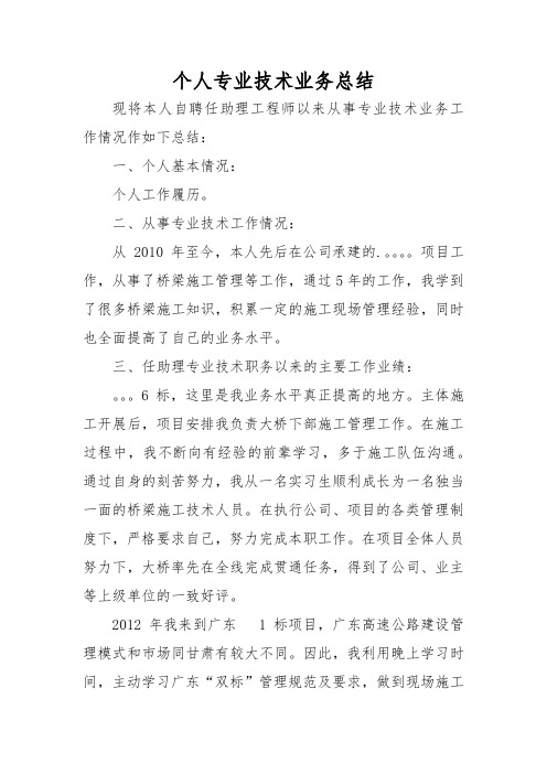 工程师评审公路桥梁专业技术工作总结