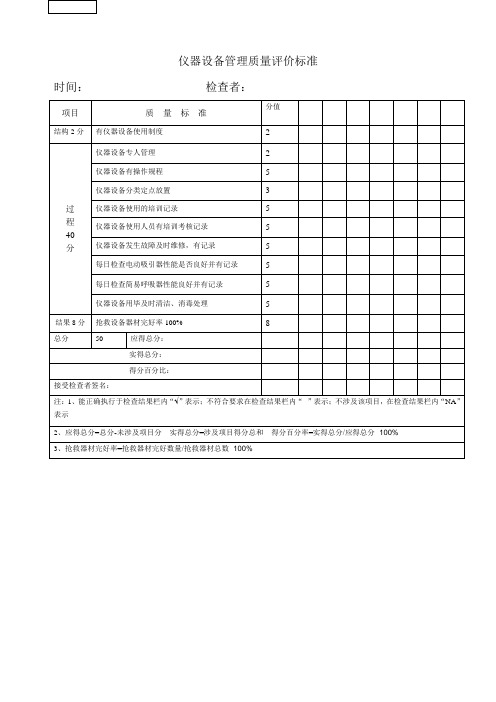 仪器设备管理质量评价标准