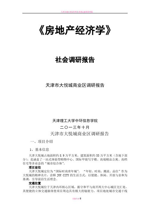 天津市大悦城商业区调研报告-房地产经济学