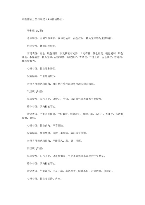 中医体质分类与判定(9种体质特征)讲解