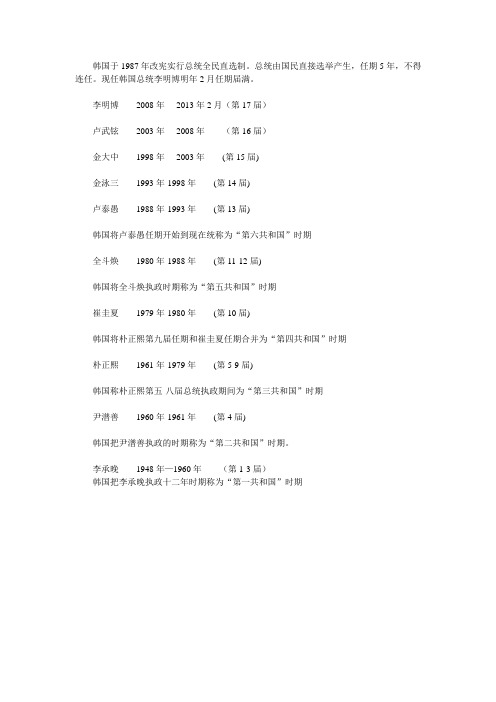 韩国历任总统