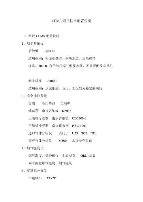 CEMS产品主要配置