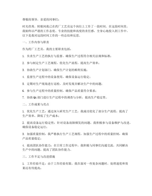 药厂工艺员个人工作总结
